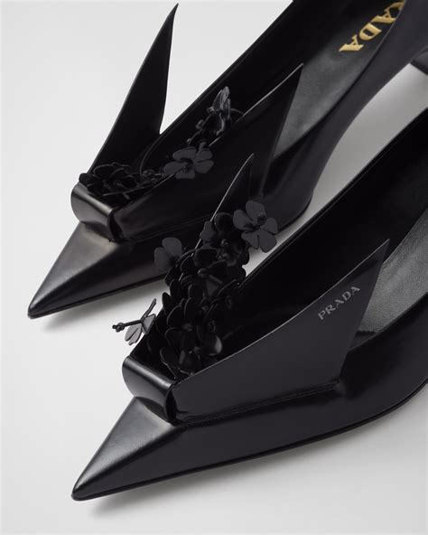 prada floral applique pumps|Brushed leather pumps with floral appliqués .